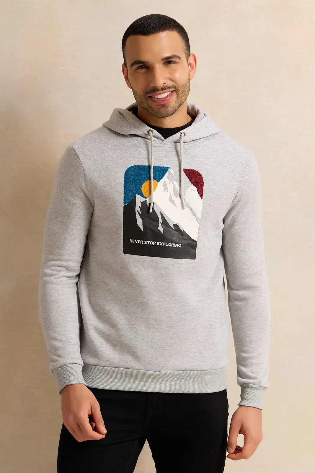 Men White Printed Hooded Sweatshirt