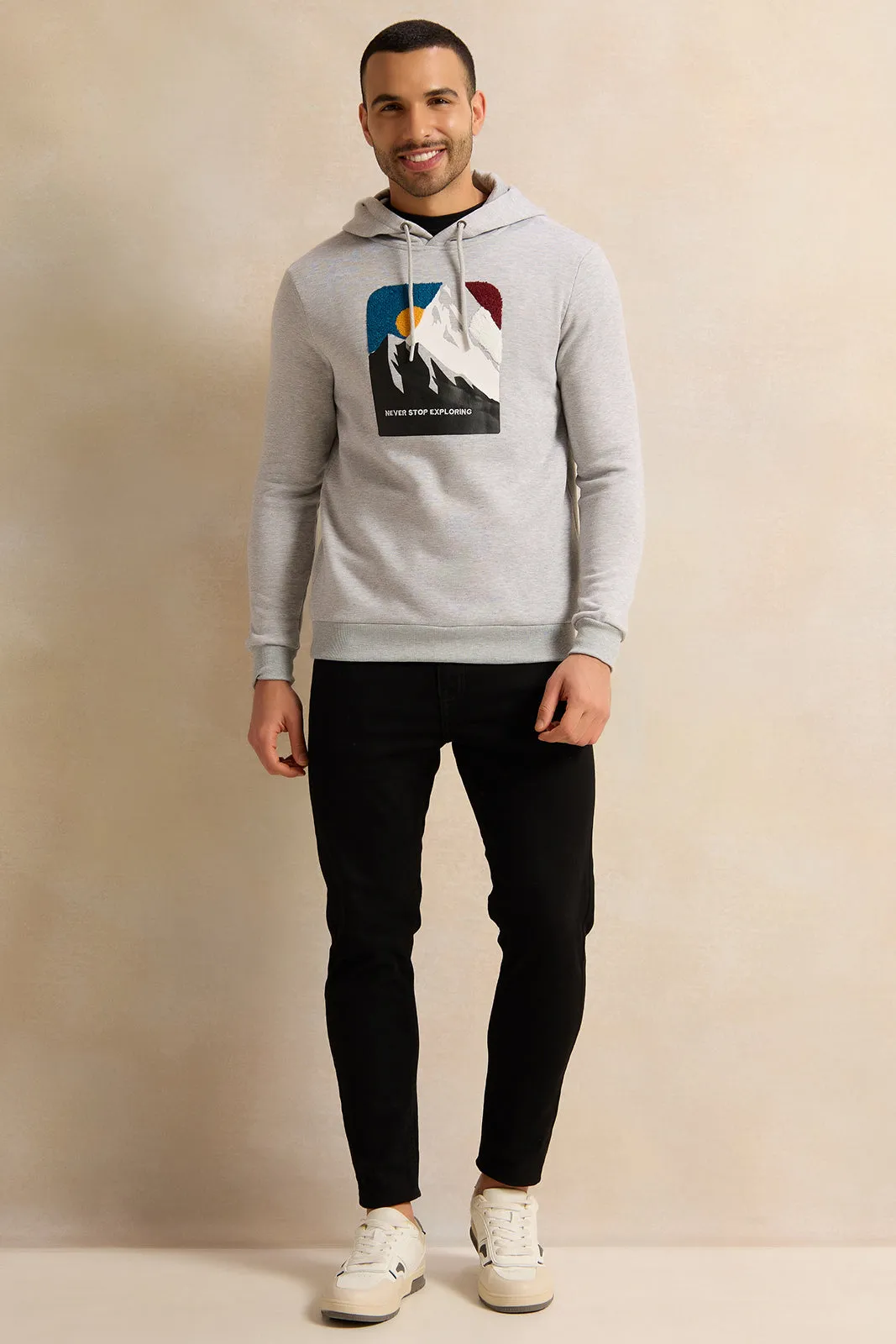 Men White Printed Hooded Sweatshirt