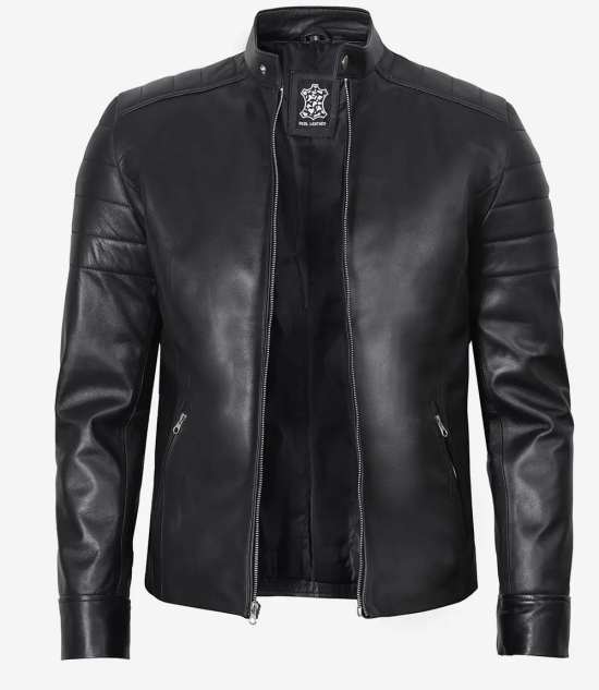 Men's Classic Black Leather Cafe Racer Jacket