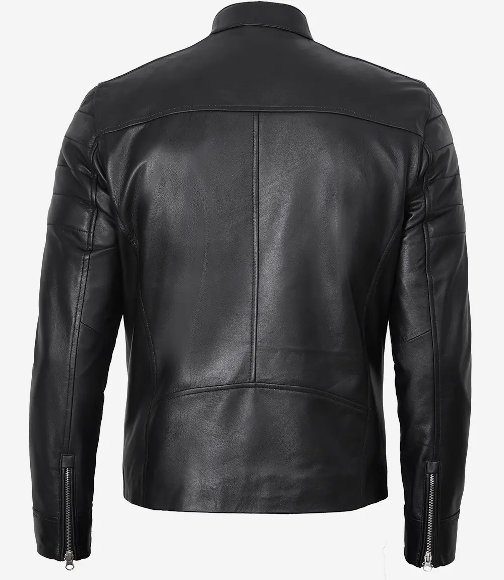 Men's Classic Black Leather Cafe Racer Jacket