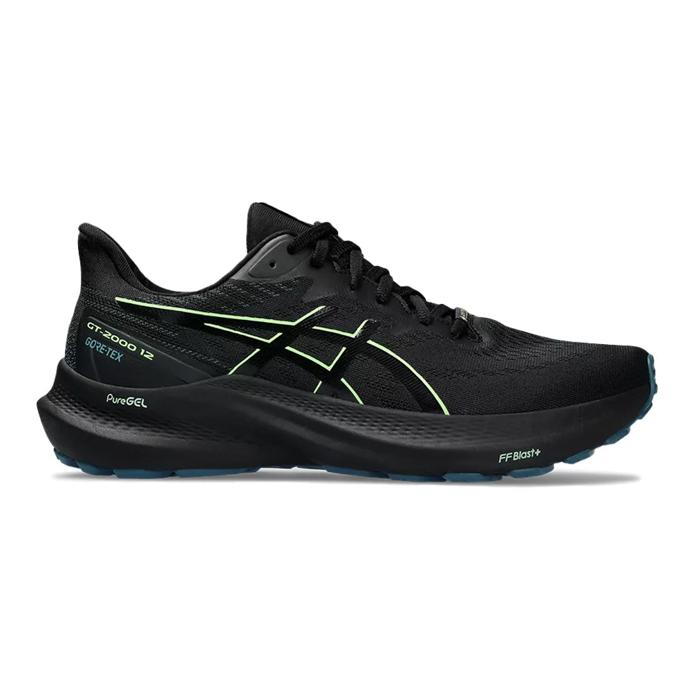 Men's Asics GT-2000 12 GTX, Black/Illuminate Green, 10 D Medium