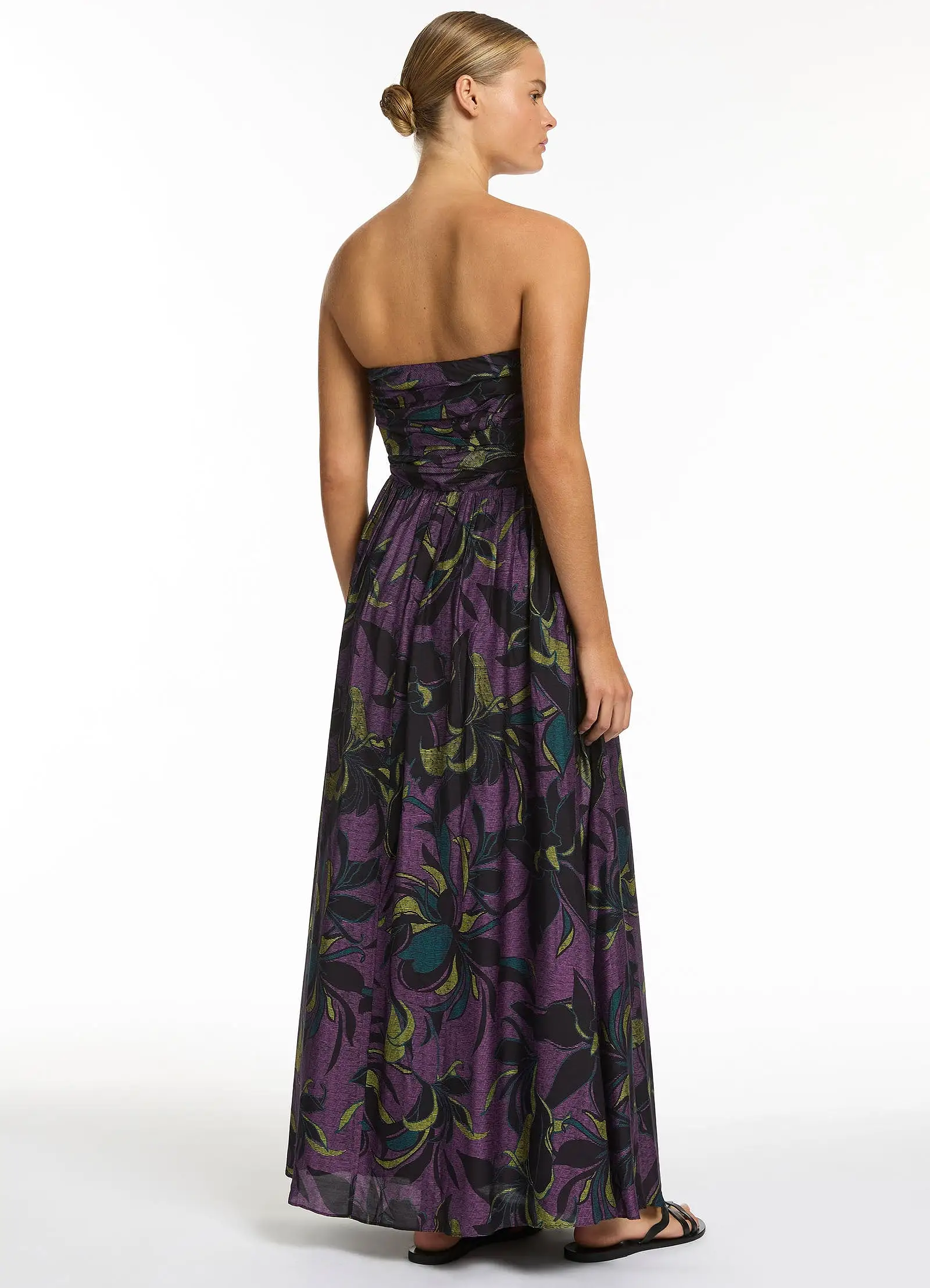 Midnight Tropical Cut Out Strapless Dress - Amethyst