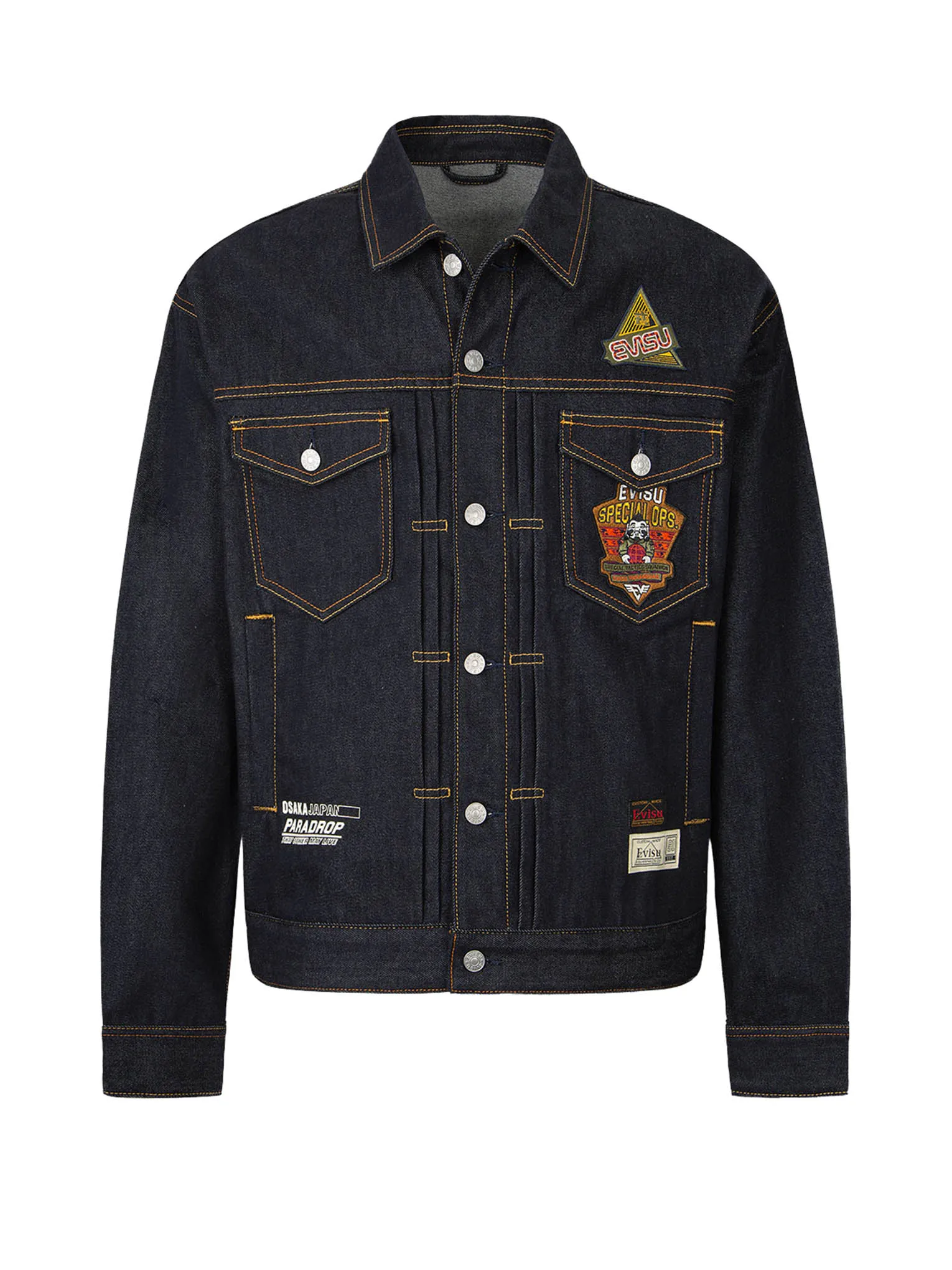 Military Style Godhead Appliqué Denim Jacket