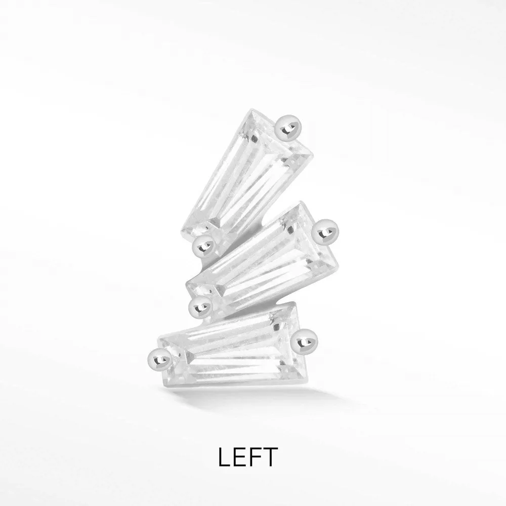 Moissanite Flat Back Earring Baguette 14k White