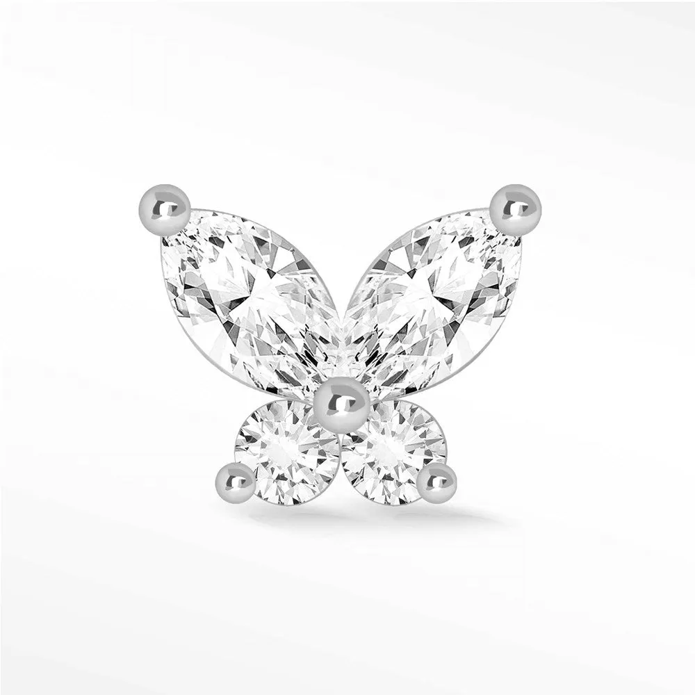 Moissanite Flat Back Earring Med Butterly 14k White