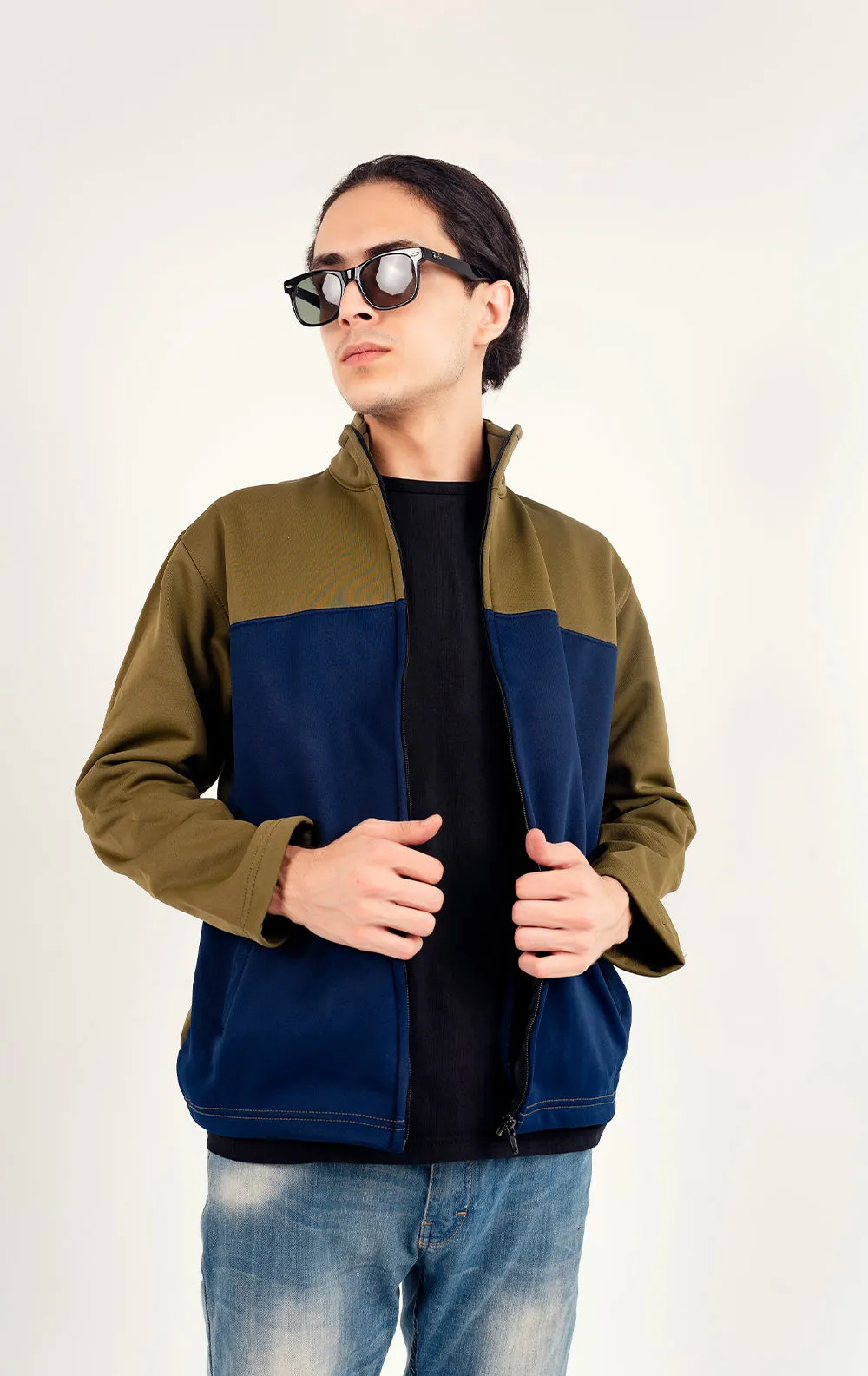 Navy & Olive Mock Neck Jacket