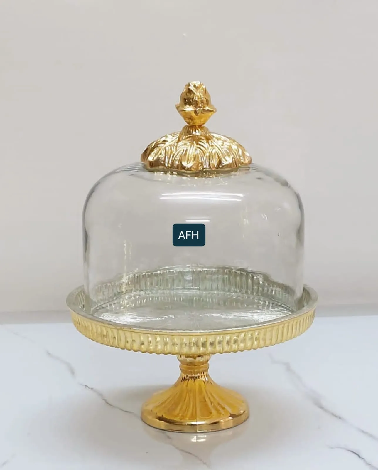 NEWIN ,Victorian Golden Finish  cake dome with Glass platter -GRIH001CD