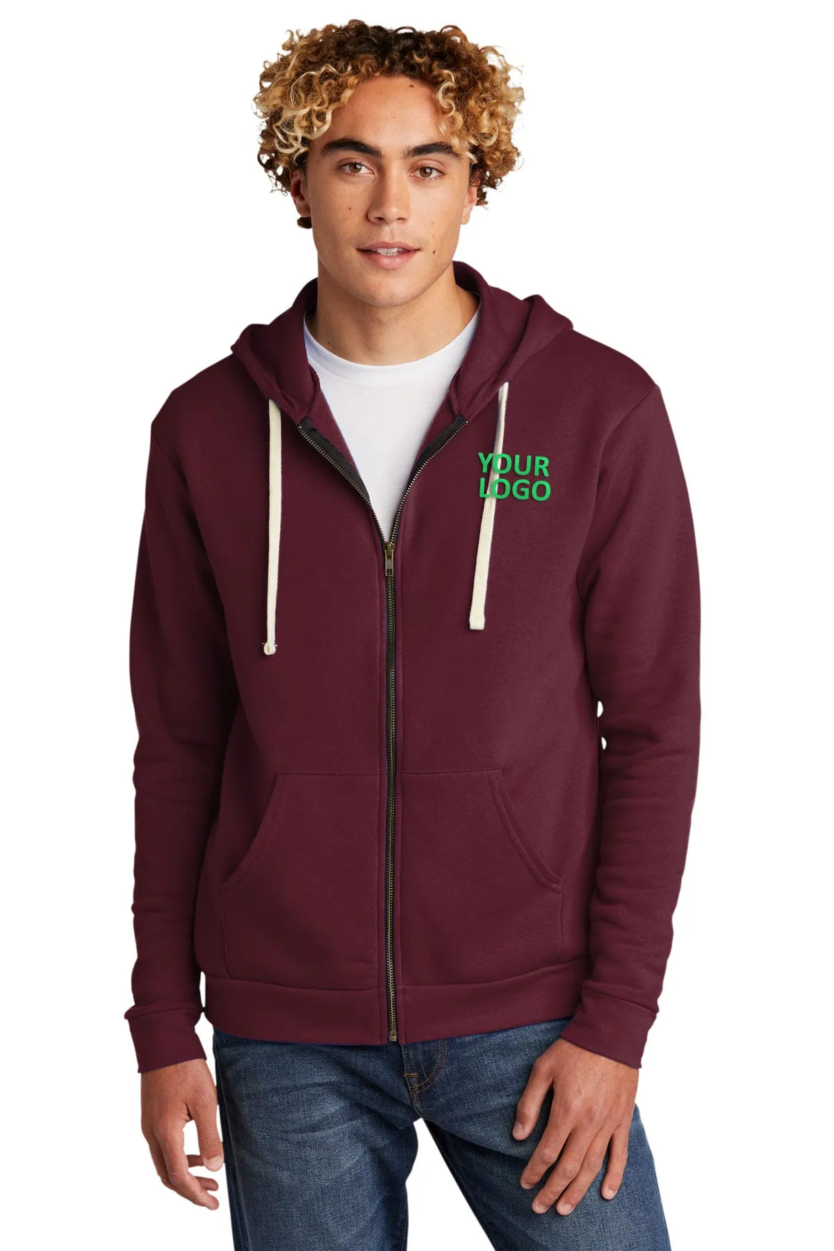 Next Level Unisex Beach Fleece Custom Zip Hoodies, Maroon