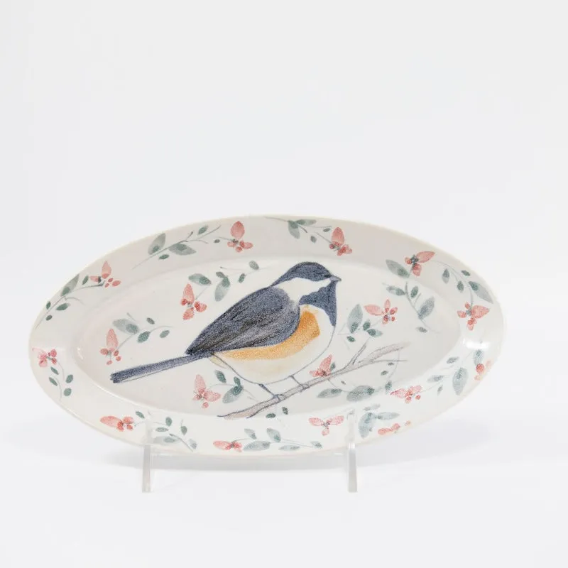 Oval Dish with Chickadee