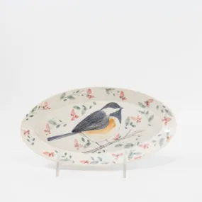 Oval Dish with Chickadee