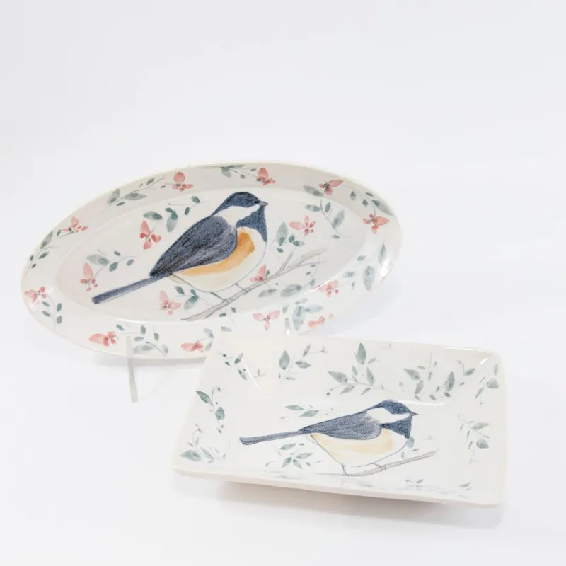 Oval Dish with Chickadee