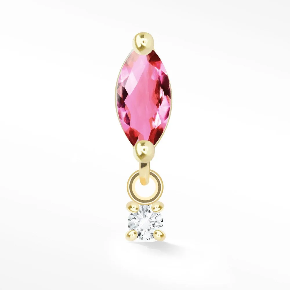 Pink Tourmaline Flat Back Earring Movement 14k Yellow