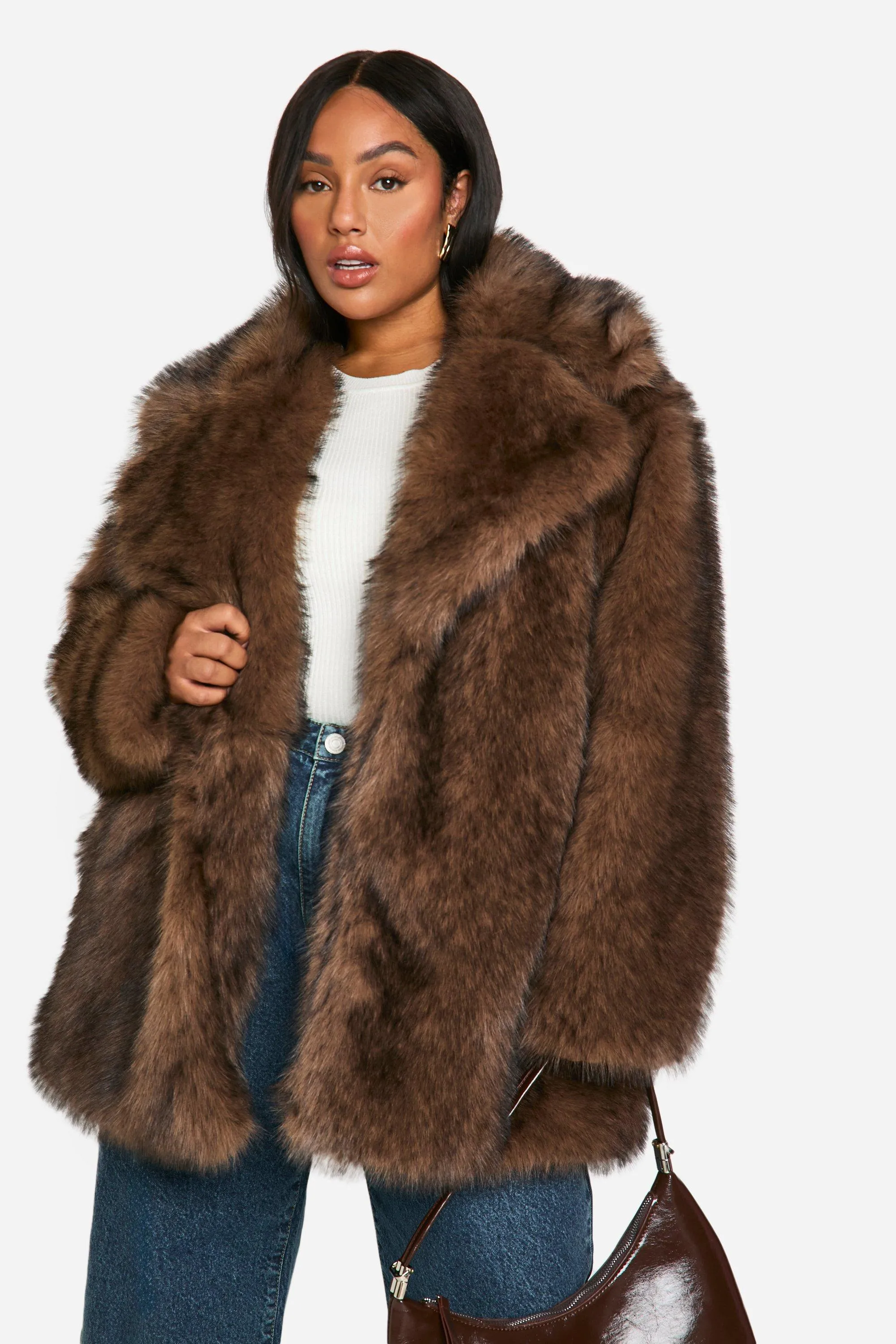 Plus Longline Vintage Look Faux Fur Coat