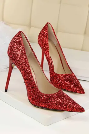 Pointed Toe Sequined High Heels