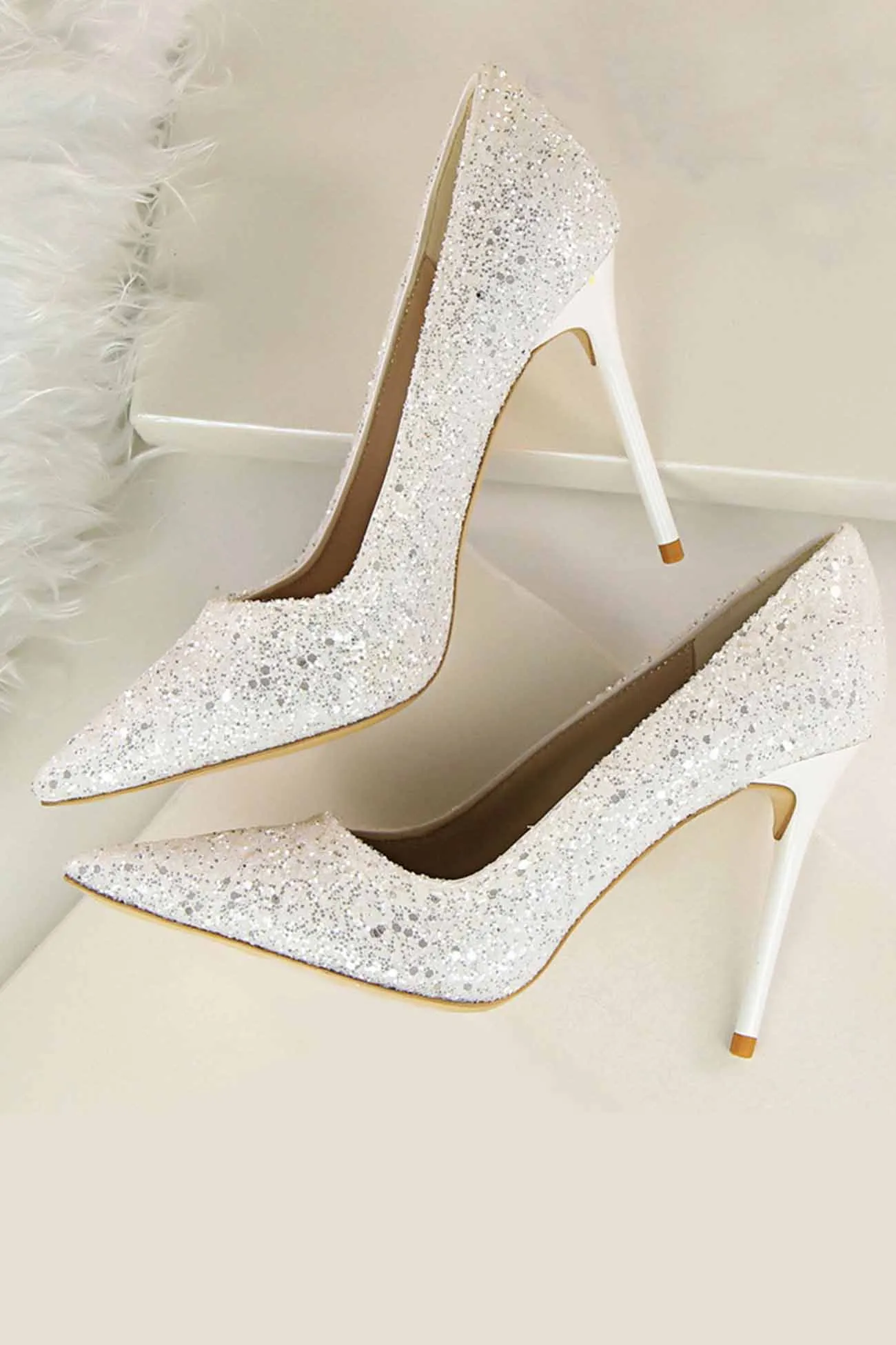 Pointed Toe Sequined High Heels