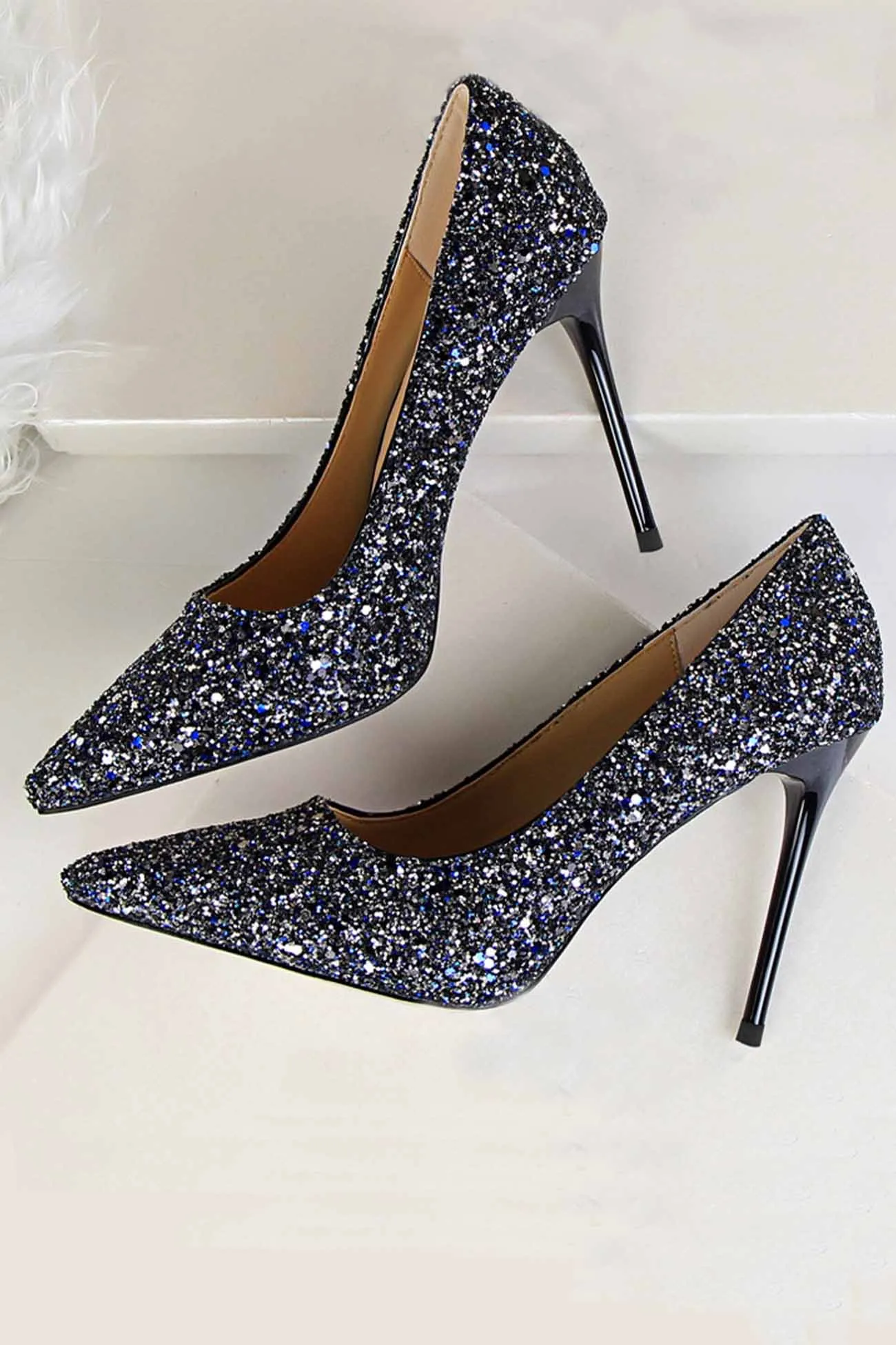 Pointed Toe Sequined High Heels