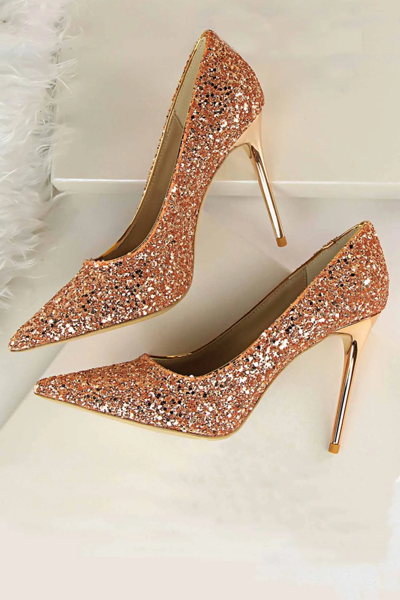 Pointed Toe Sequined High Heels