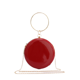 Poppy Red Round Clutch Bag With Gold Handle and Clasp