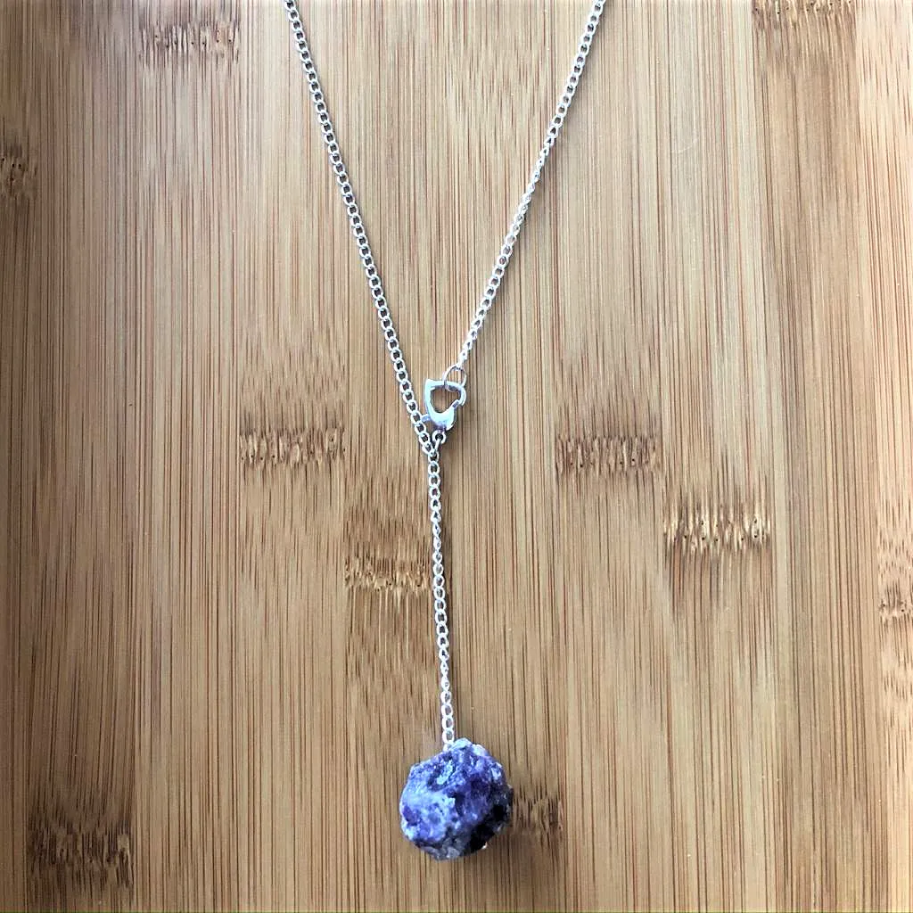 Raw Amethyst Stone Lariat Necklace