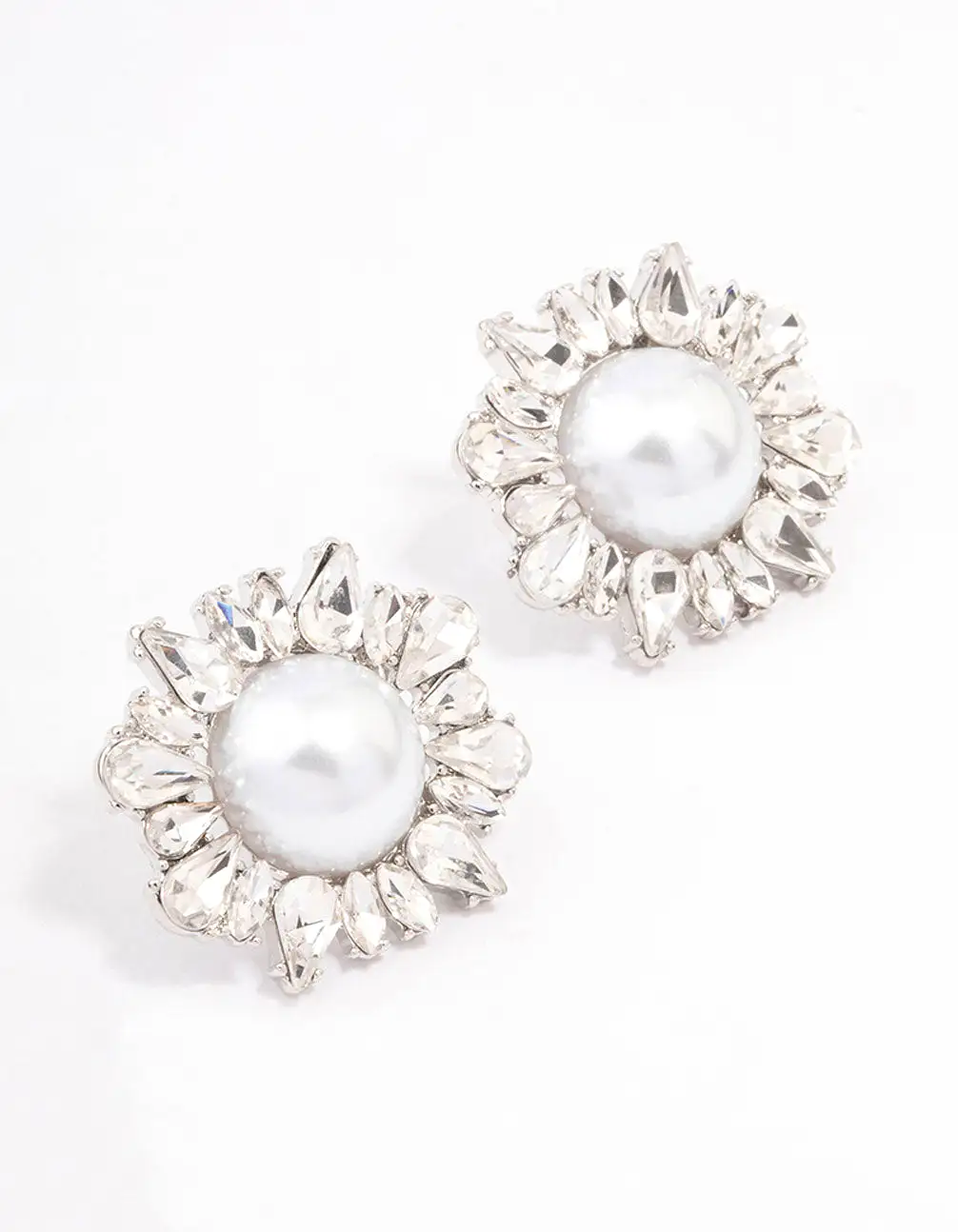 Rhodium Pearl & Cluster Statement Stud Earrings