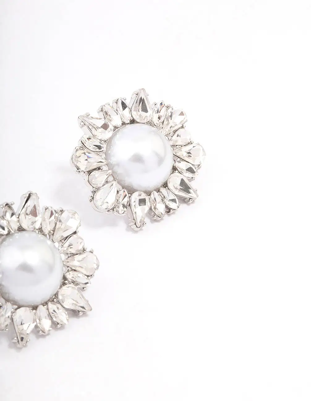 Rhodium Pearl & Cluster Statement Stud Earrings