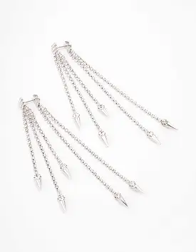 Rhodium Tassel Cupchain Drop Earrings