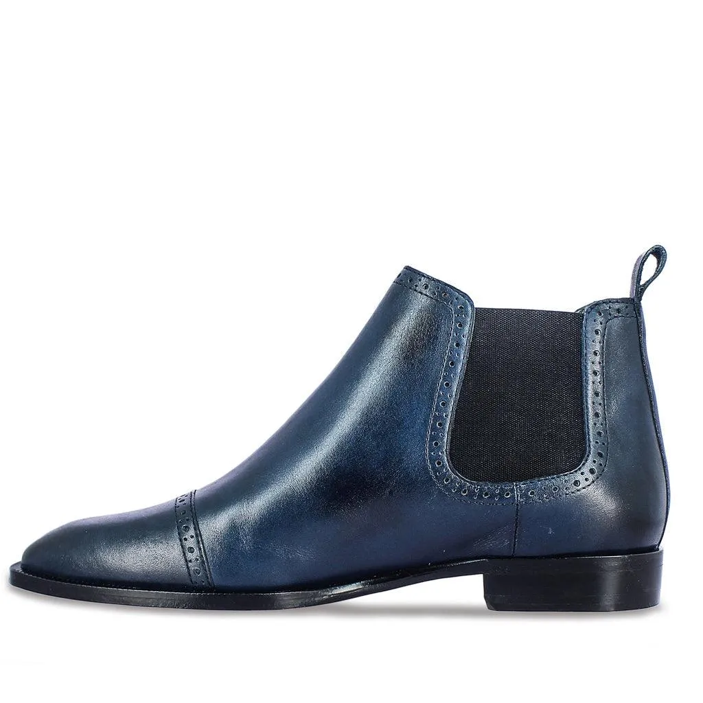 Saint Frederico Navy Leather Brogue Detail Chelsea Boots