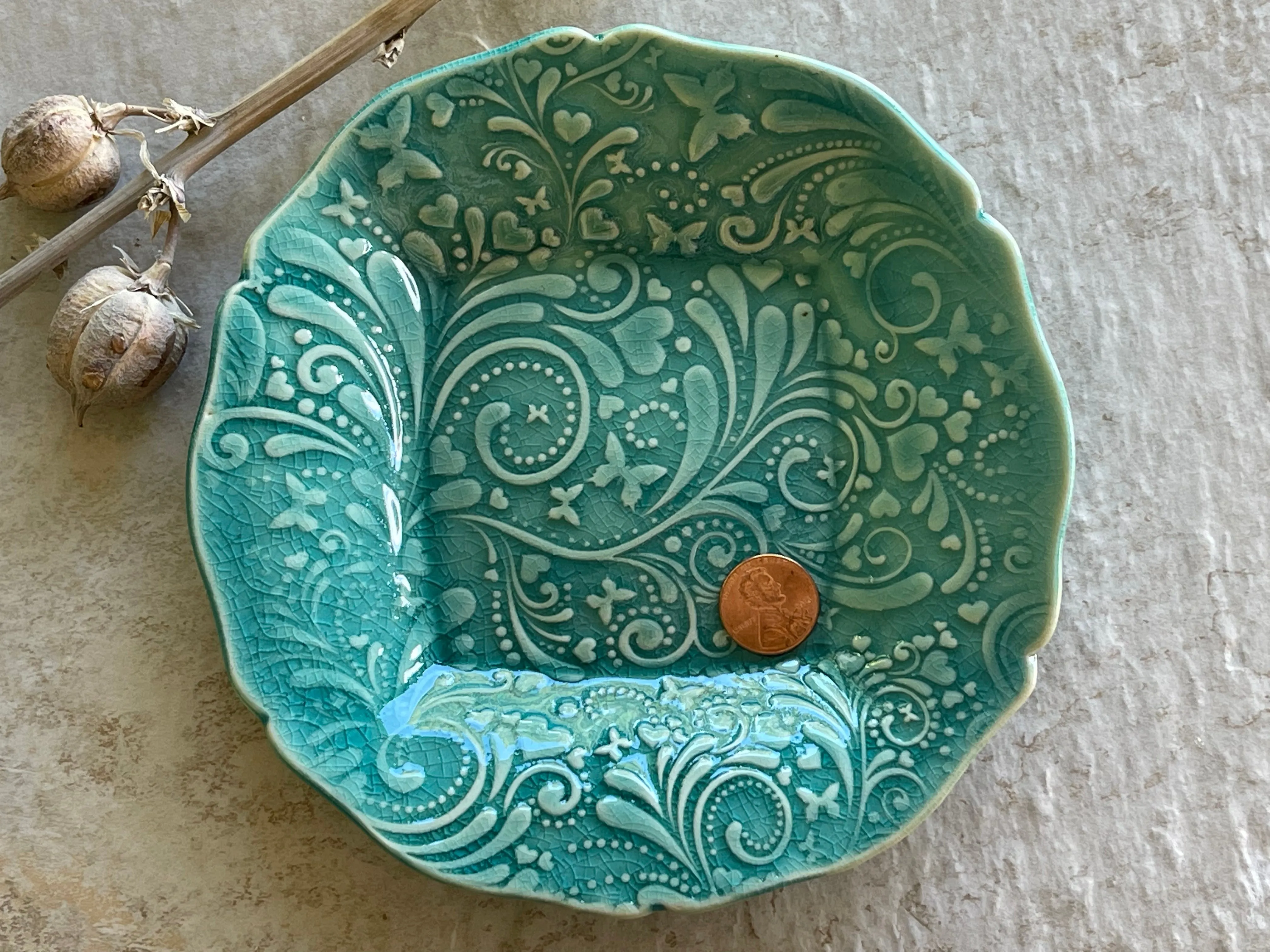 SECOND! Medium Turquoise Blue Plate, Catch All Plate, Decorative Dish