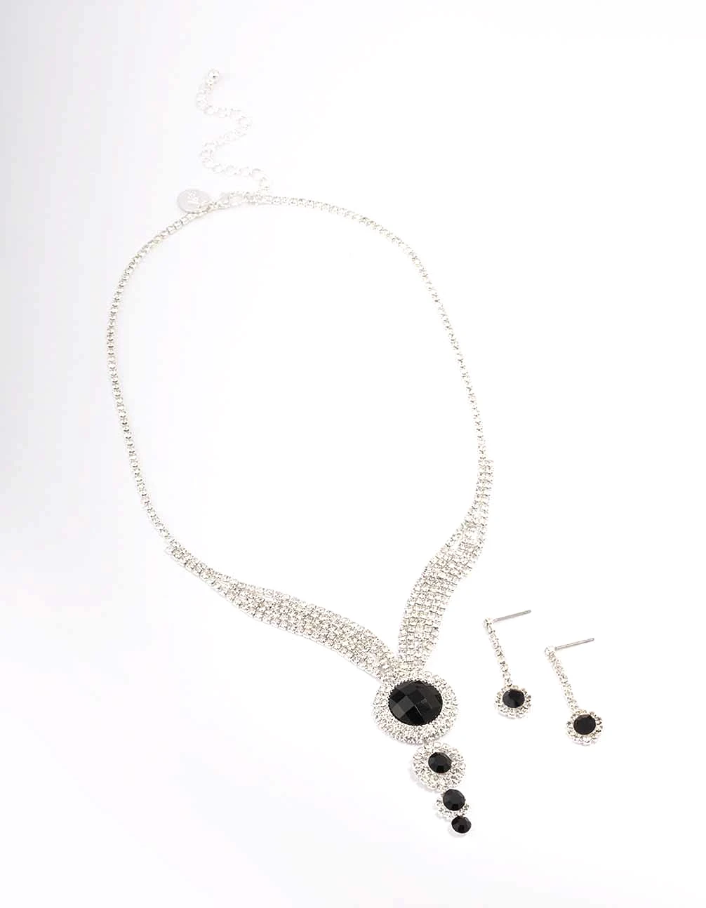 Silver & Black Diamante Circular Jewellery Set