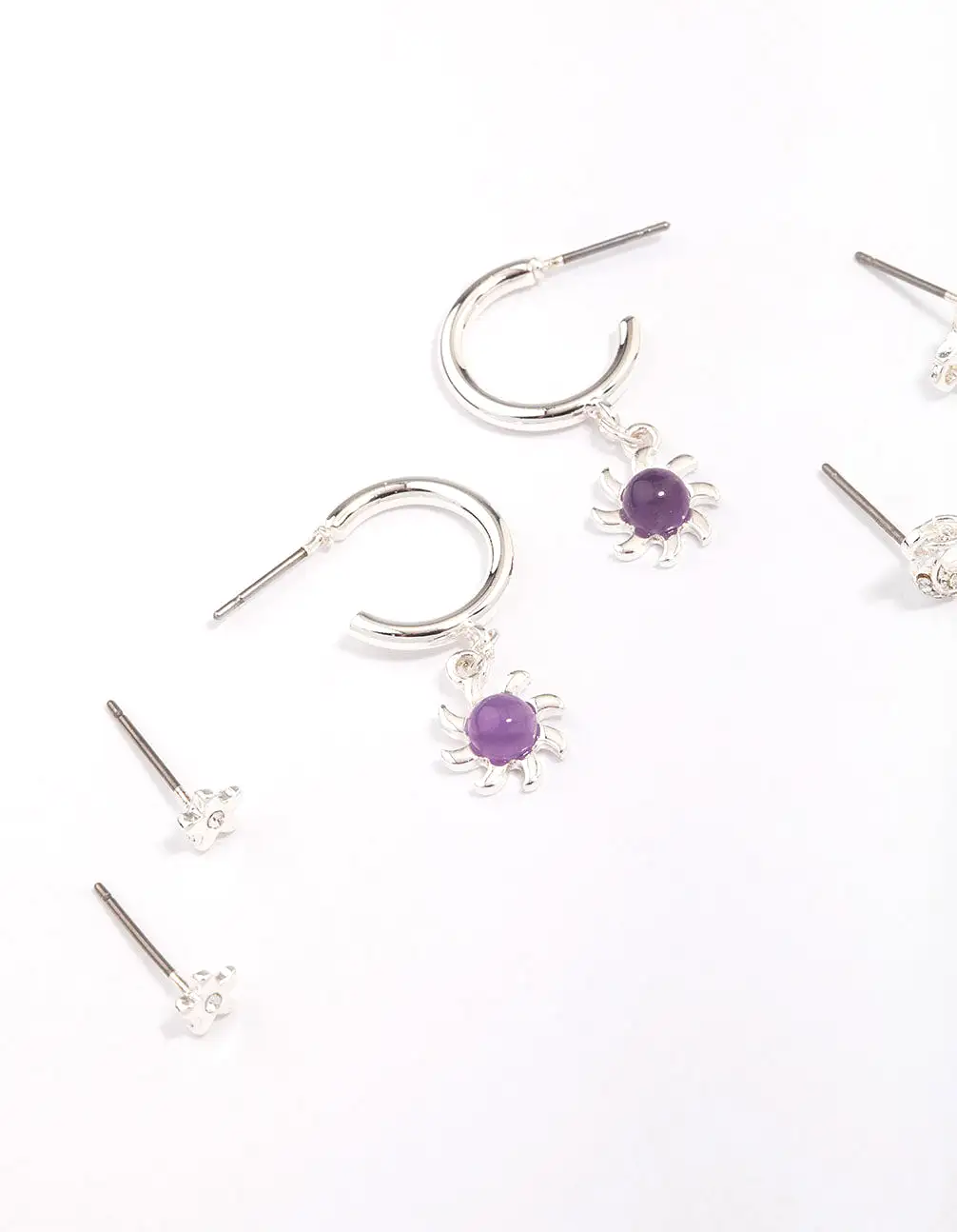 Silver Celestial Amethyst Chain Hoop Earring 4-Pack