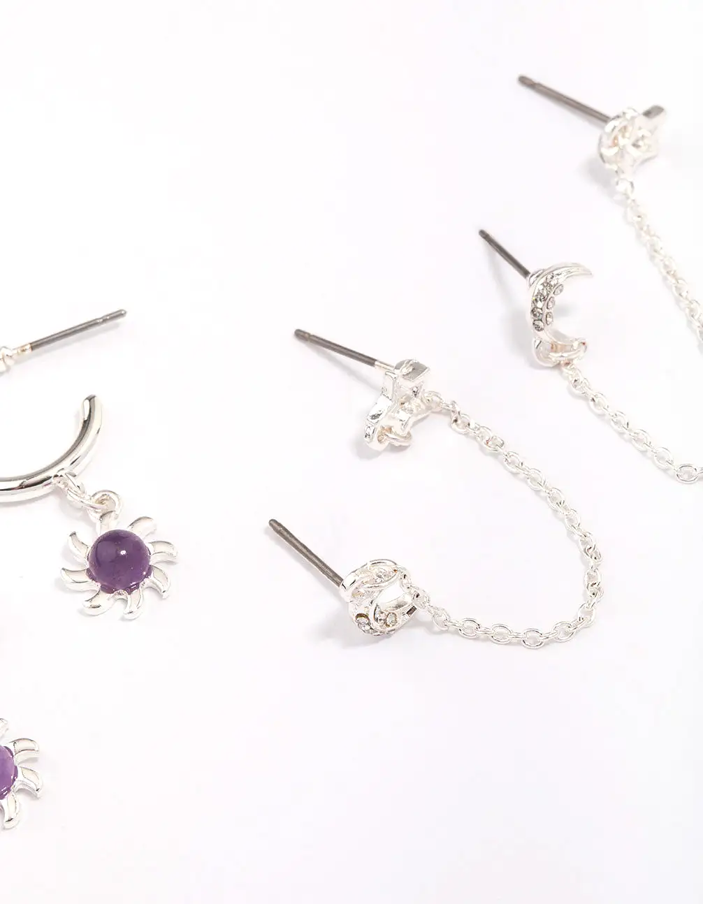 Silver Celestial Amethyst Chain Hoop Earring 4-Pack