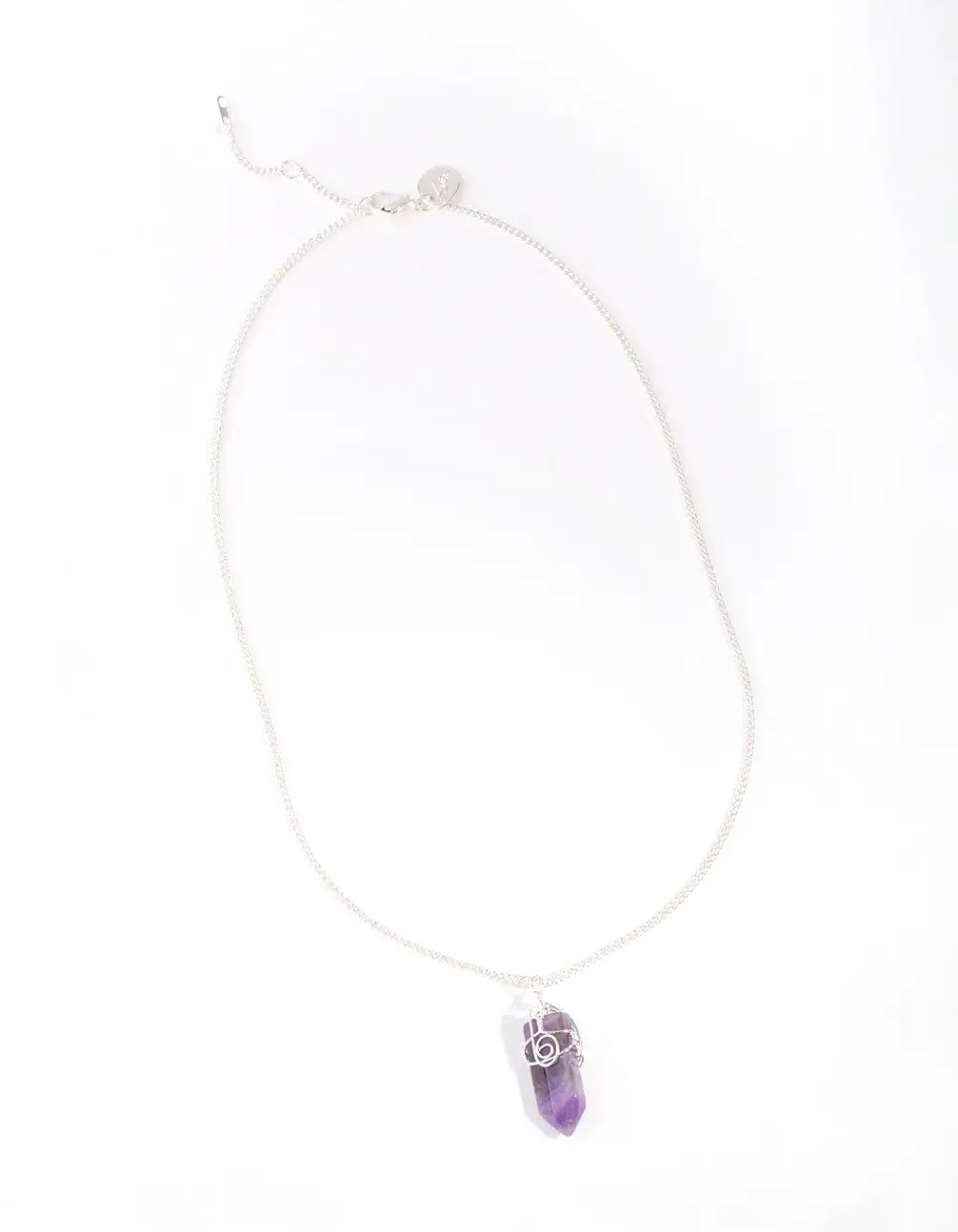 Silver Curled Amethyst Stone Necklace