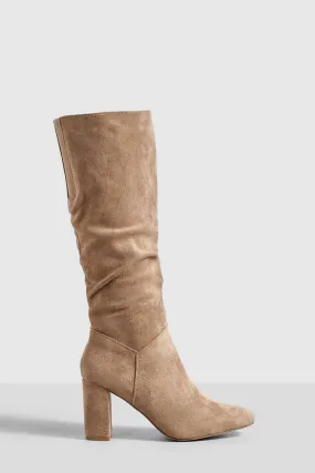 Slouchy Block Heel Knee High Boots