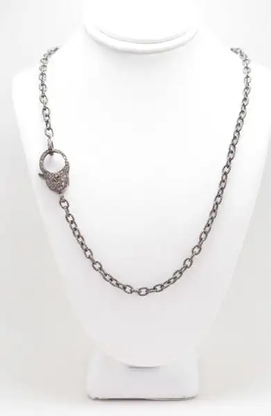 S.Row Designs Sterling Silver Chain Necklace with Pave Diamond Clasp