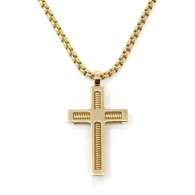 Stainless Steel Cross Pendant Spiral Center Gold Plated