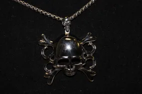 Stainless Steel Large Skull with Cross Bones Pendant- UDINC0484