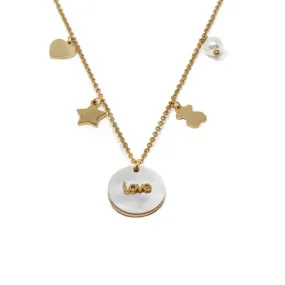 Stainless Steel MOP Love/Bear Charm Necklace Gold Plated