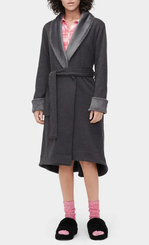 UGG DUFFIELD II Double Knit Fleece Robe in Black Bear Heather 