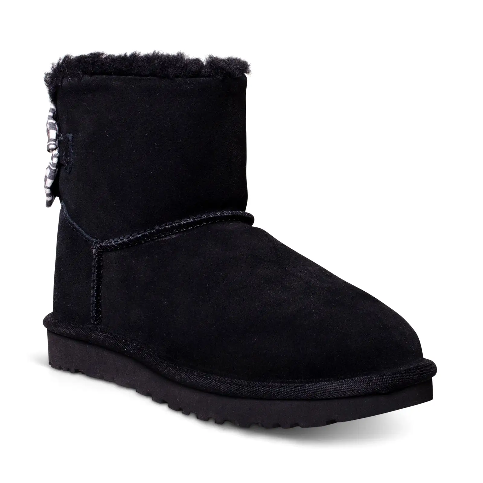 UGG Mini Bailey Bow Checker Black Boots - Women's