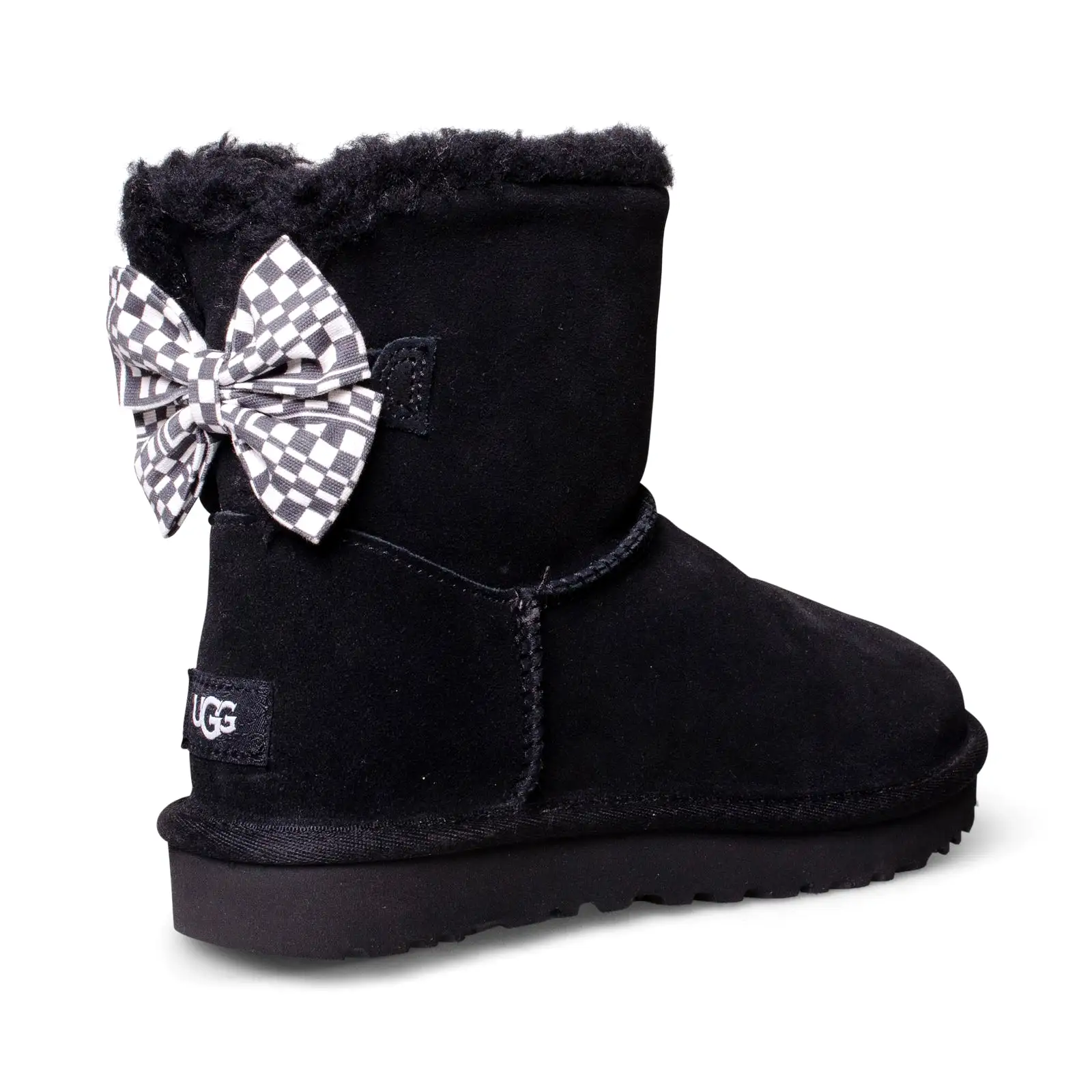 UGG Mini Bailey Bow Checker Black Boots - Women's