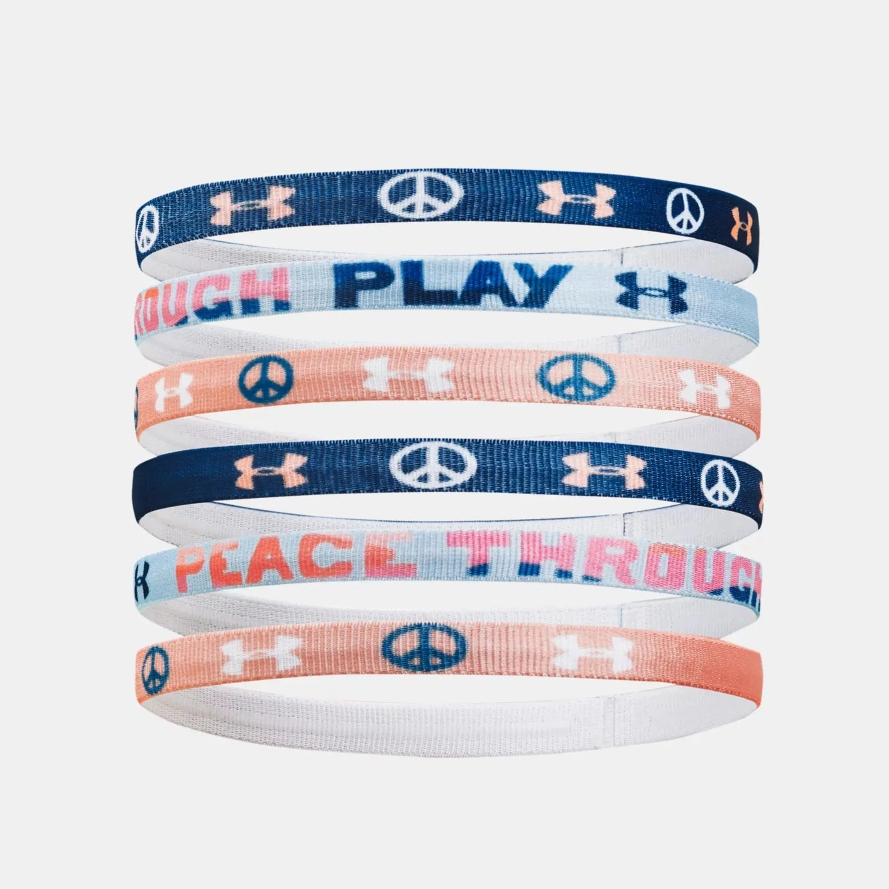 Under Armour Varsity Blue/Blizzard/Bubble Peach 6pk Headbands