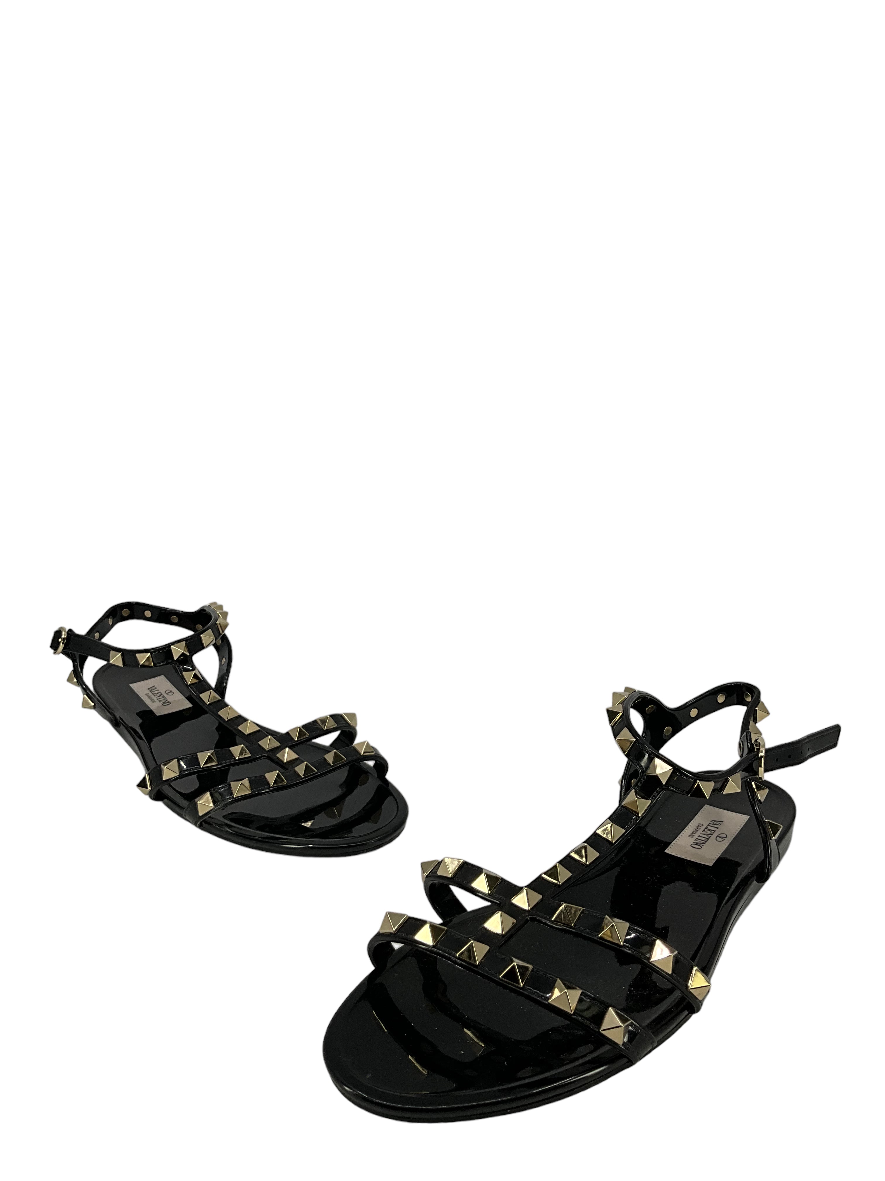 Valentino Black Patent Leather Rockstud Sandals Size 9