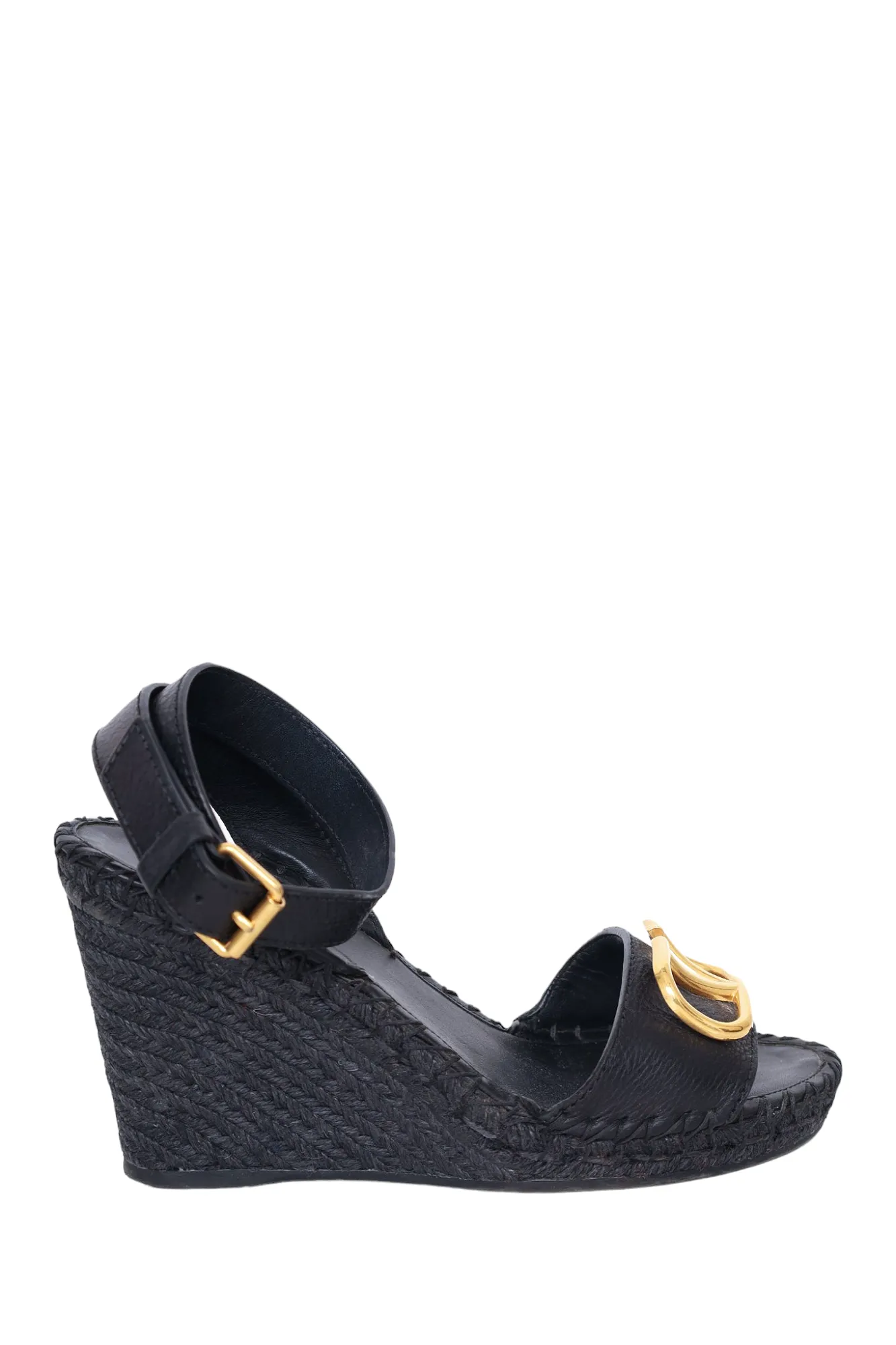 Valentino Black V-Logo Espadrille Wedges size 38