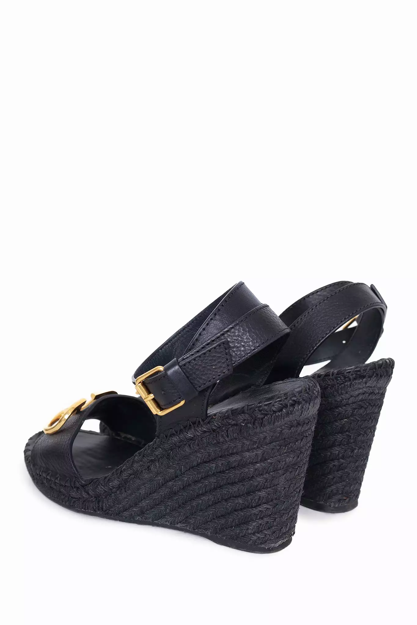 Valentino Black V-Logo Espadrille Wedges size 38