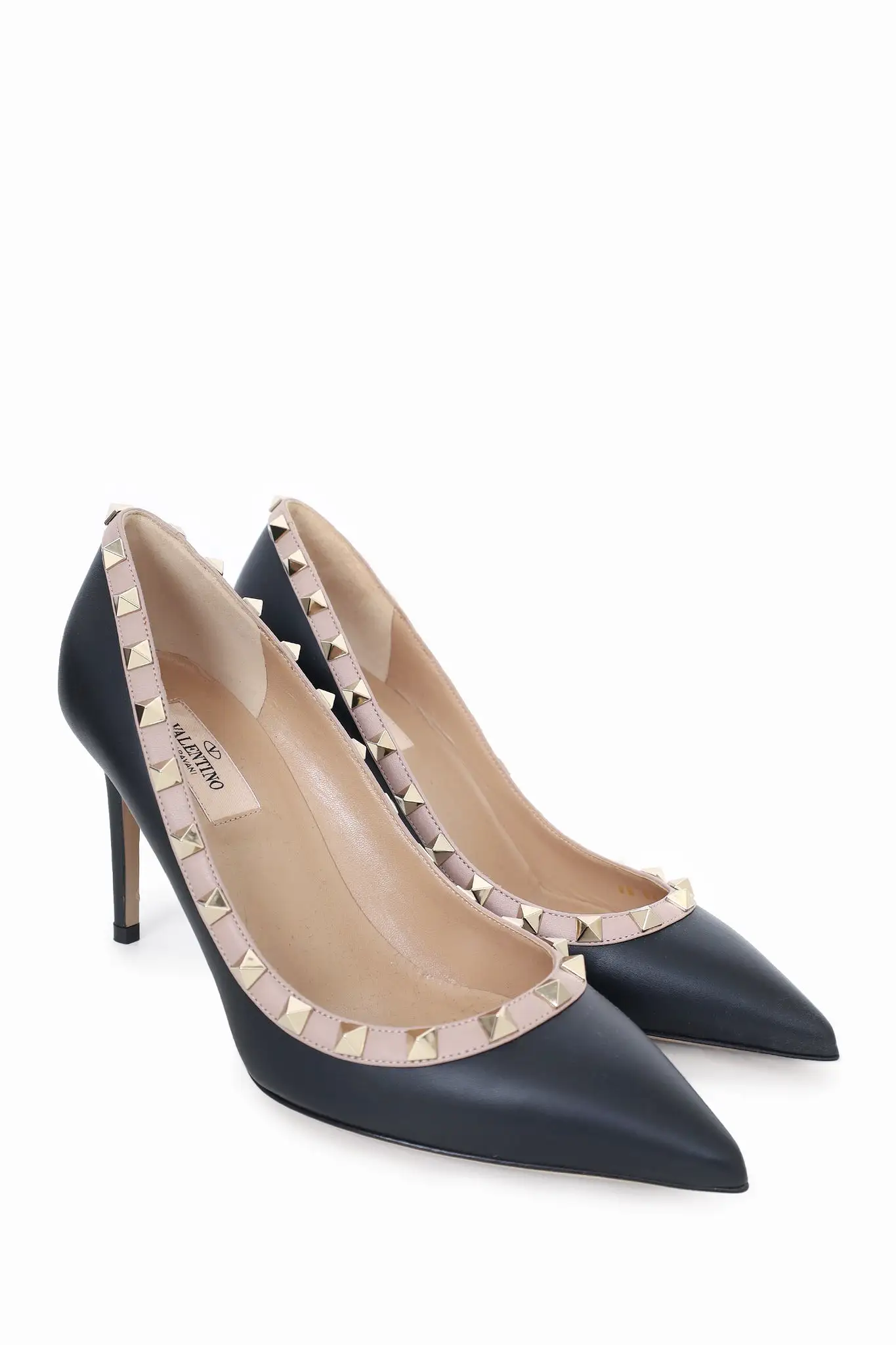 Valentino Black/Beige Leather Rockstud Pumps Size 38