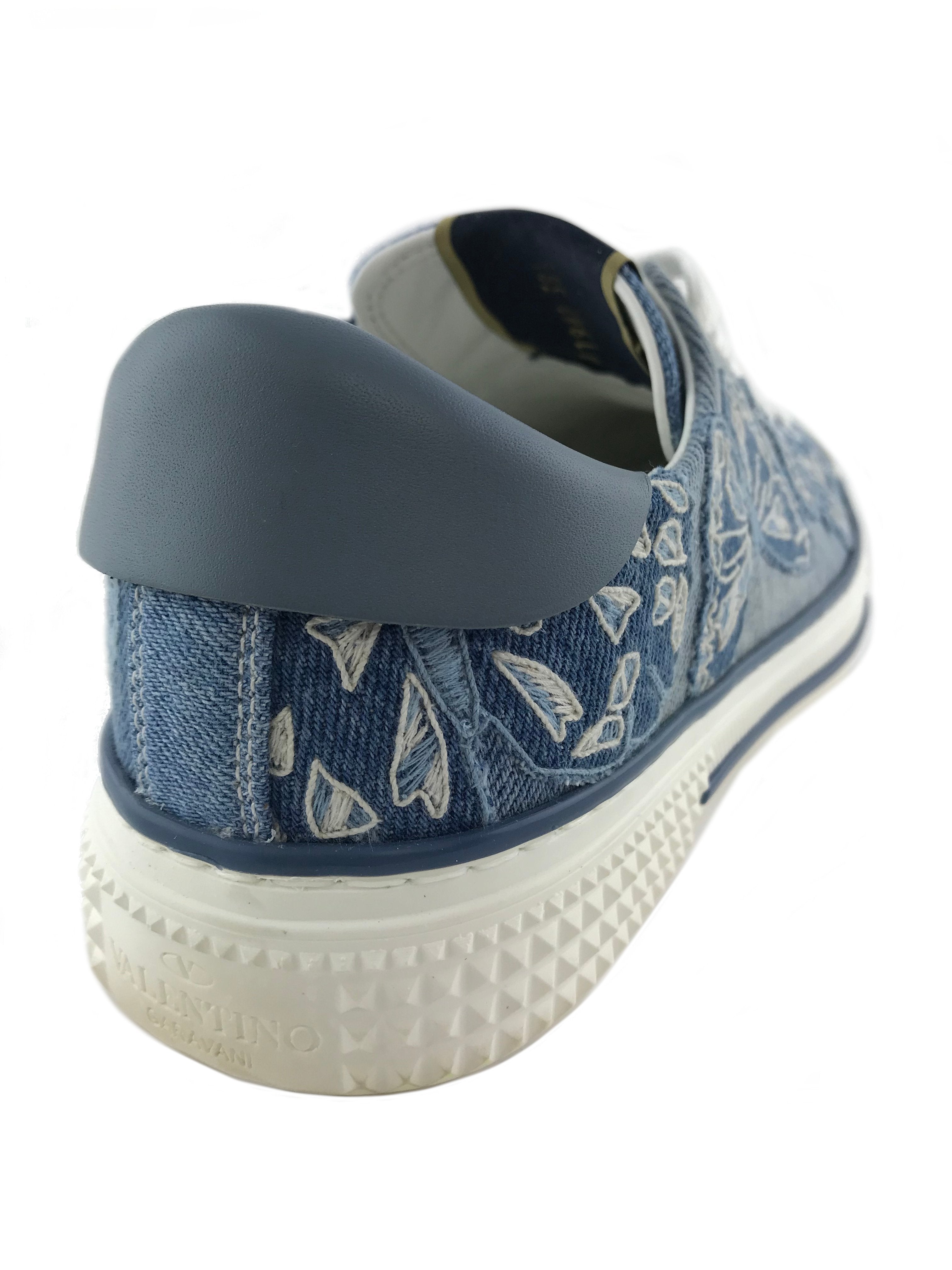 Valentino Butterfly-Embroidered Denim Sneakers Size 8.5