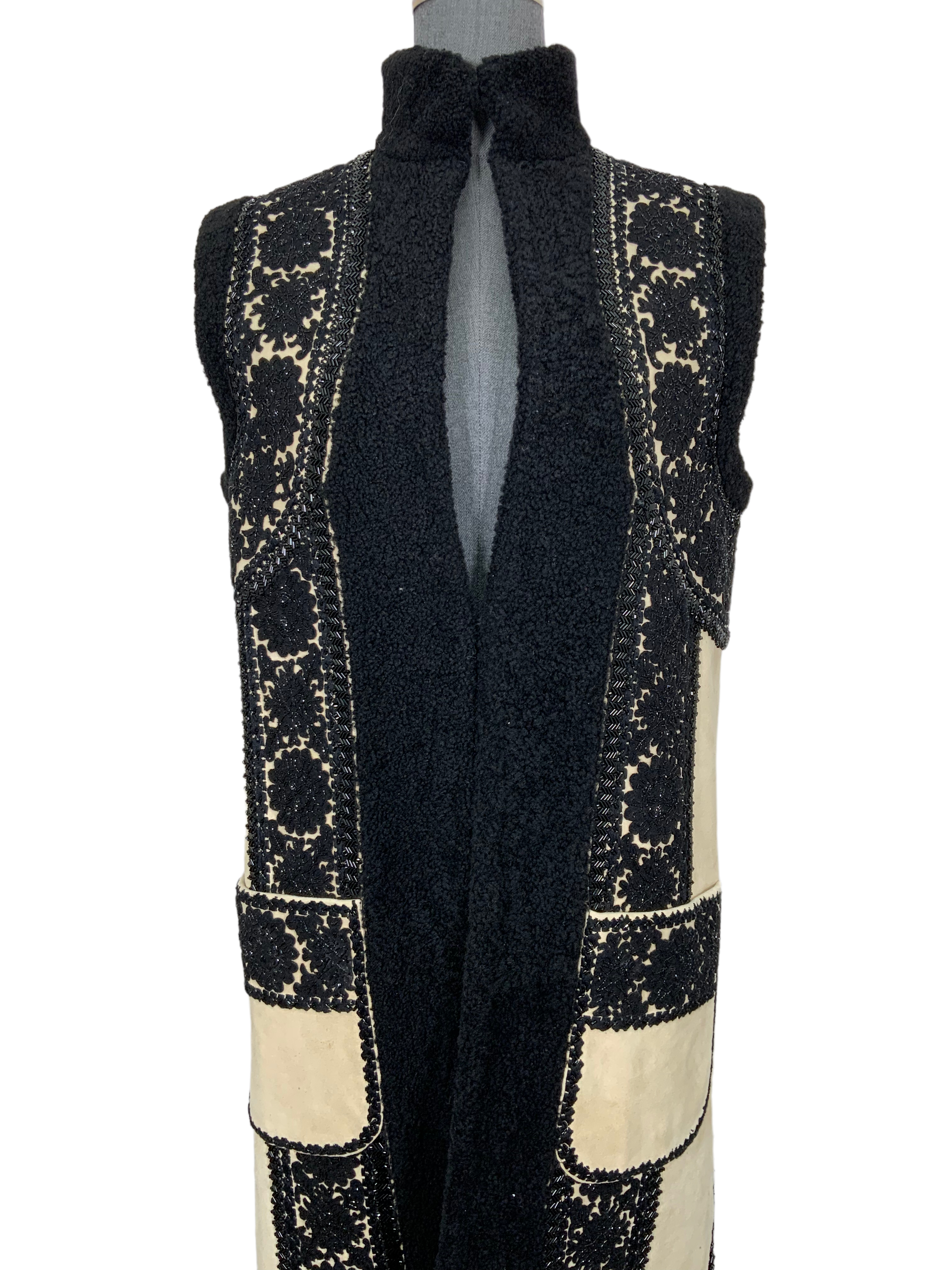 VALENTINO Embroidered Shearling Long Vest Size S