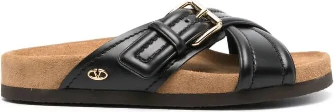 Valentino Garavani VLogo-plaque leather slides Black