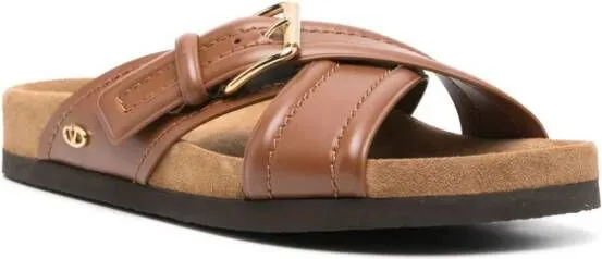 Valentino Garavani VLogo-plaque leather slides Brown