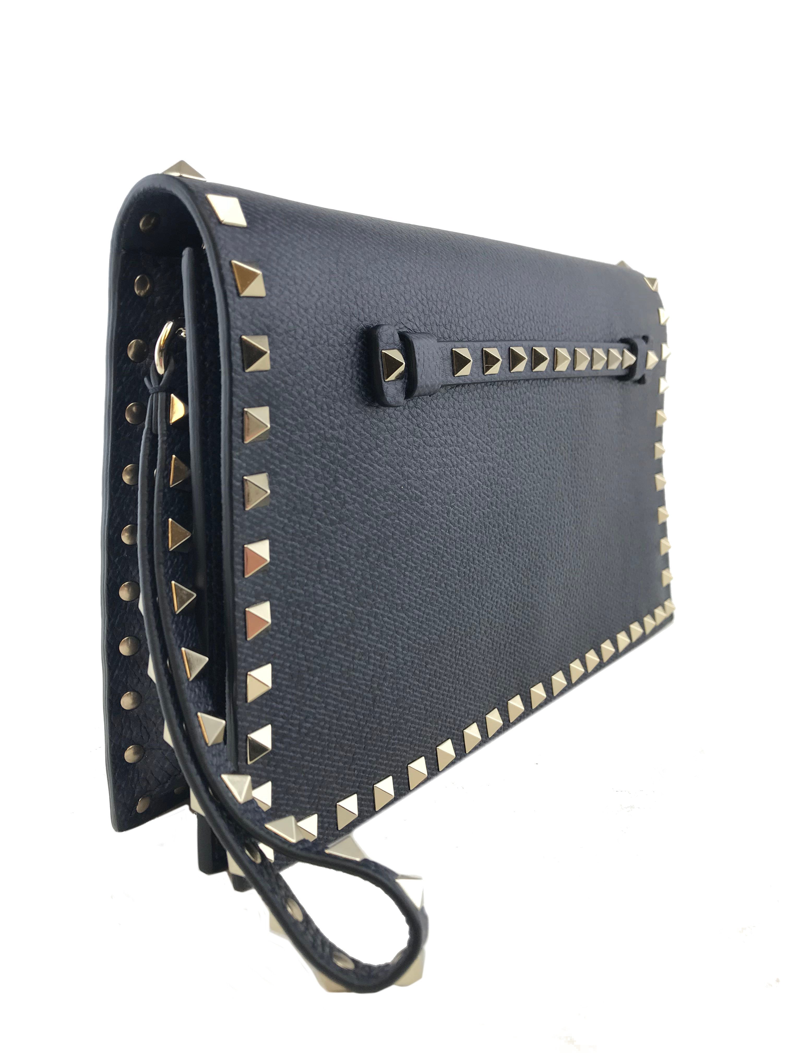 Valentino Leather Rockstud Wristlet Clutch Bag